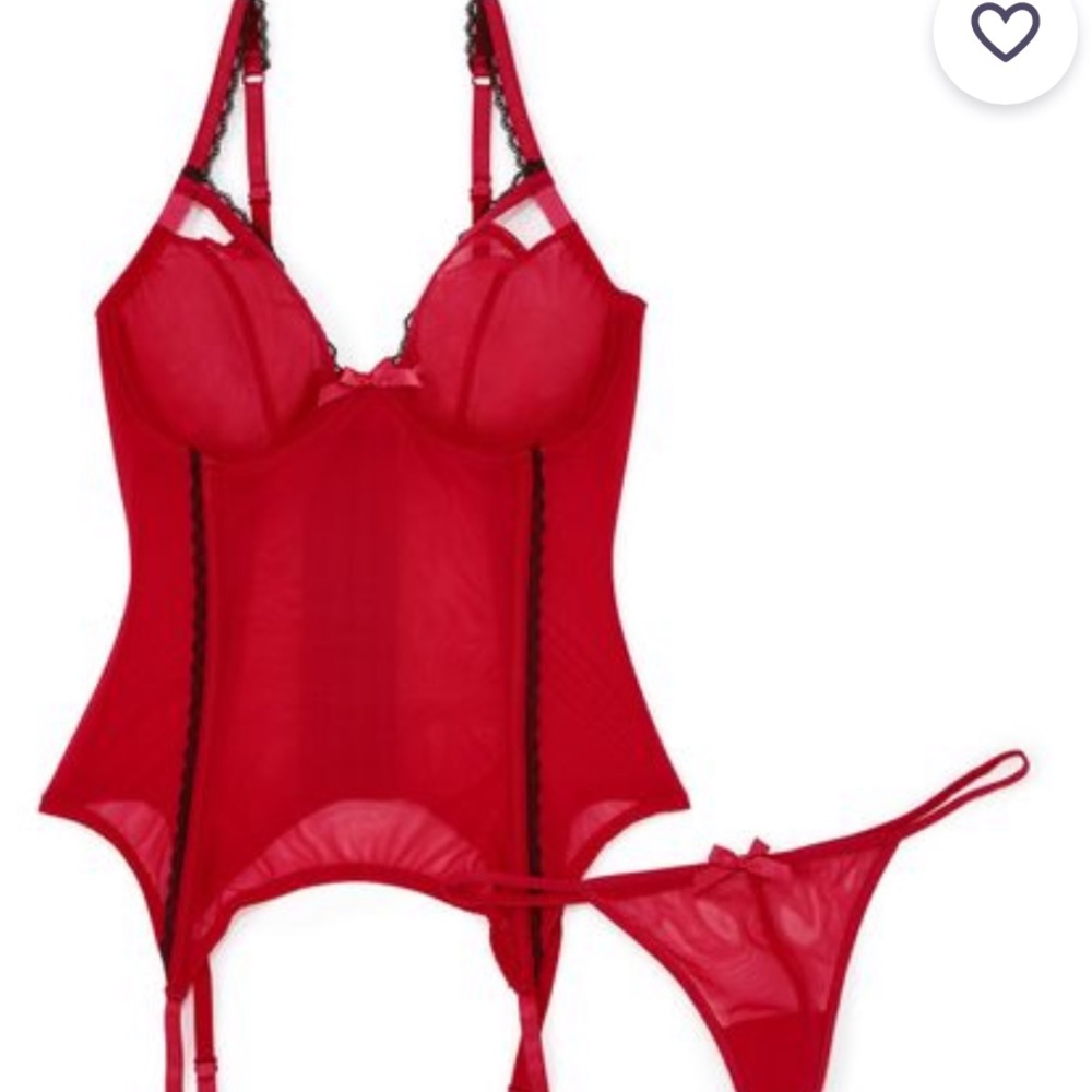 NWT Crimson Sheer Corset w/Garters & Panties - Picture 3 of 7